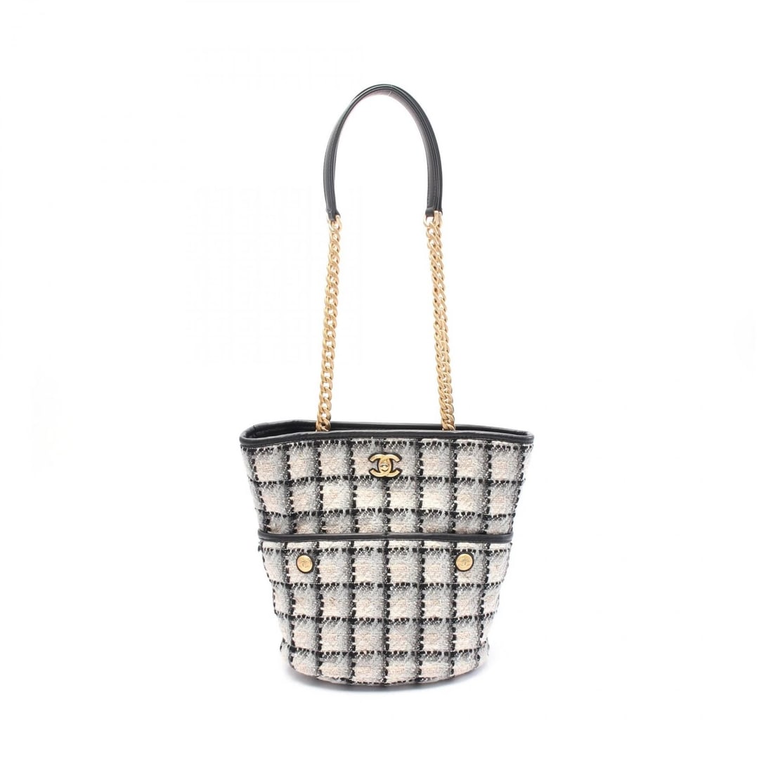 CHANEL COCO MARK CHAIN TOTE BAG: CHANEL COCO Mark Chain Tote Bag Brand: CHANEL Type: Tote Bag Material: Fabric × leather Color: Black??ish colors × Gray??ish colors × Multicolor??ish colors Size: H:25cm x W:22cm x D:15cm (H:9.