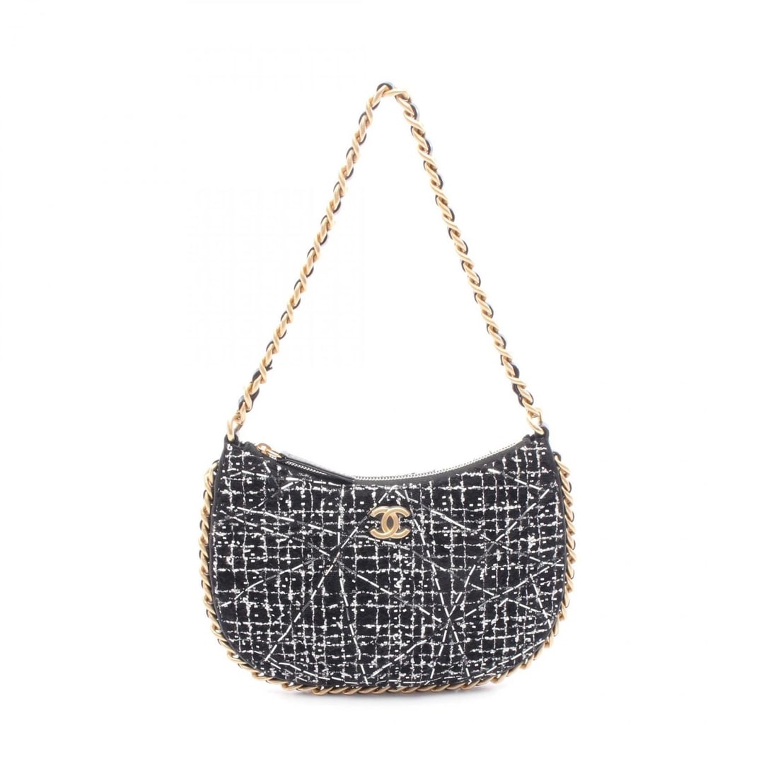 CHANEL COCO MARK SMALL HOBO CHAIN SHOULDER BAG: CHANEL COCO Mark Small Hobo Chain Shoulder Bag Brand: CHANEL Type: Shoulder Bag Material: Fabric Color: Black??ish colors × White??ish colors Size: H:15cm x W:22cm x D:2cm (H:5.9" x W:8.7" x D:0.