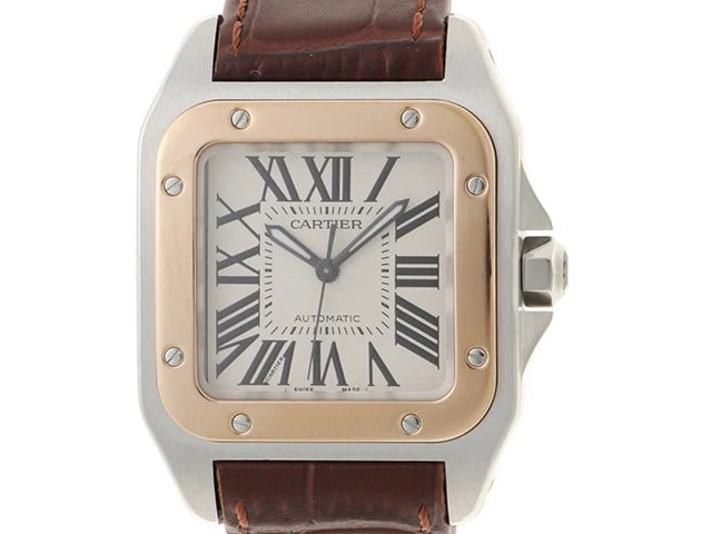CARTIER SANTOS LEATHER SILVER AUTOMATIC WRIST WATCH (1 of 4)