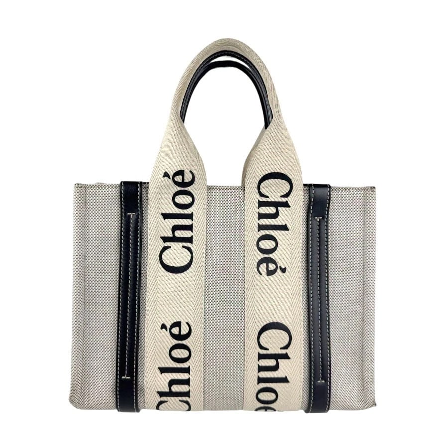 CHLOE WOODY SMALL HANDBAG SHOULDER BAG: Chloe Woody Small Handbag Shoulder Bag Brand: Chloe Type: Handbag Material: Exterior Material Canvas x Leather Color: Exterior Color Navy Size: Size [inch] W:10.6inx H:7.5inx D:3.1in Handle Length