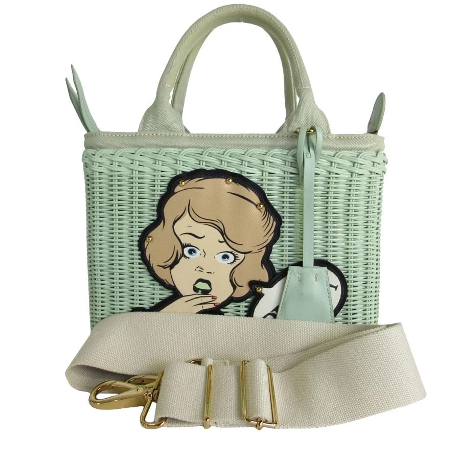 PRADA HANDBAG SHOULDER BAG LIGHT GREEN: PRADA Handbag Shoulder Bag Light green Brand: PRADA Type: Handbag Material: Exterior Material canvas Color: Exterior Color Light Green Size: Size [inch] W:9.8inx H:7.5inx D:4.3in Handle Length:12.