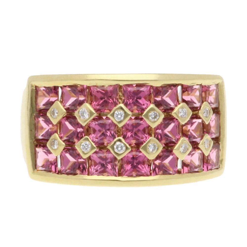 RING K18 YELLOW GOLD GARNET DIAMOND (1 of 3)