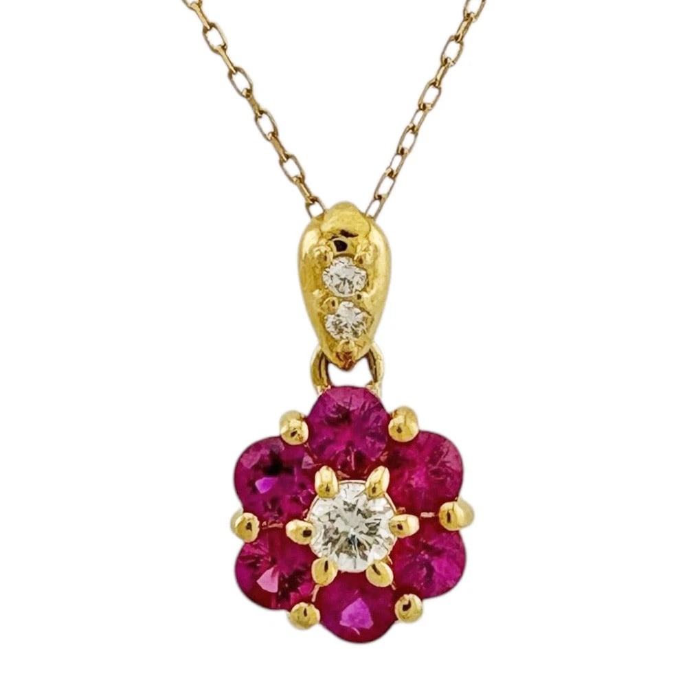 NECKLACE K18 YELLOW GOLD RUBY DIAMOND (1 of 5)