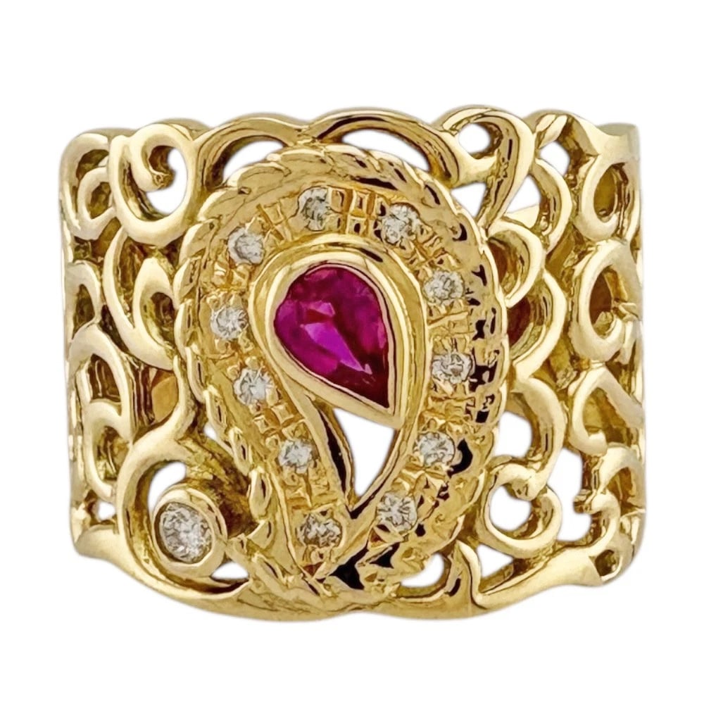 RING K18 YELLOW GOLD RUBY DIAMOND (1 of 5)