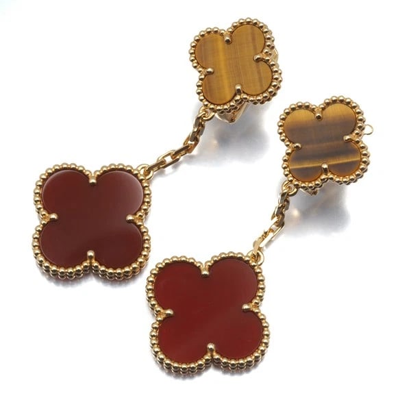 VAN CLEEF & ARPELS EARRINGS CARNELIAN TIGER'S EYE MAGIC ALHAMBRA (1 of 3)