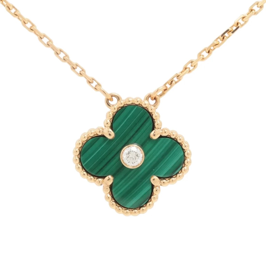 VAN CLEEF & ARPELS VINTAGE ALHAMBRA MALACHITE DIAMOND NECKLACE: Van Cleef & Arpels Vintage Alhambra Malachite diamond Necklace Brand: Van Cleef & Arpels Type: Necklace Material: 750(YG) Color: Not Specified Size: Chain length:43.1(CM) Accessories: None