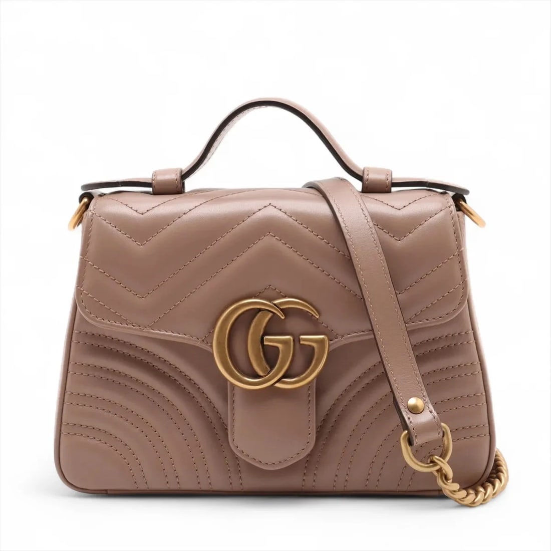 GUCCI GG MARMONT LEATHER 2 WAY HANDBAG, HAND BAG: Gucci GG Marmont Leather 2 Way Handbag, Hand bag Brand: Gucci Type: Hand bag Material: Leather Color: Brown Size: Height:5.5inch Length:8.3inch Depth:3.0inch Handle height:2.4inch Shoulder height: