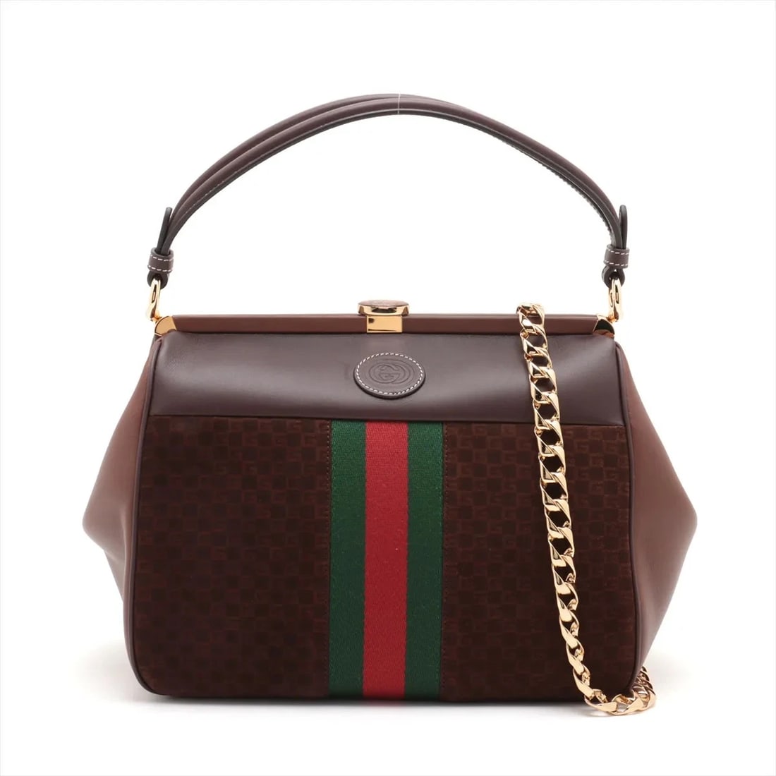 GUCCI INTERLOCKING G LEATHER & SUEDE 2 WAY HANDBAG, HAND BAG: Gucci Interlocking G Leather & Suede 2 Way Handbag, Hand bag Brand: Gucci Type: Hand bag Material: Leather & Suede Color: Brown Size: Height:7.9inch Length:11.0inch Depth:6.3inch Handle height:4.7inch