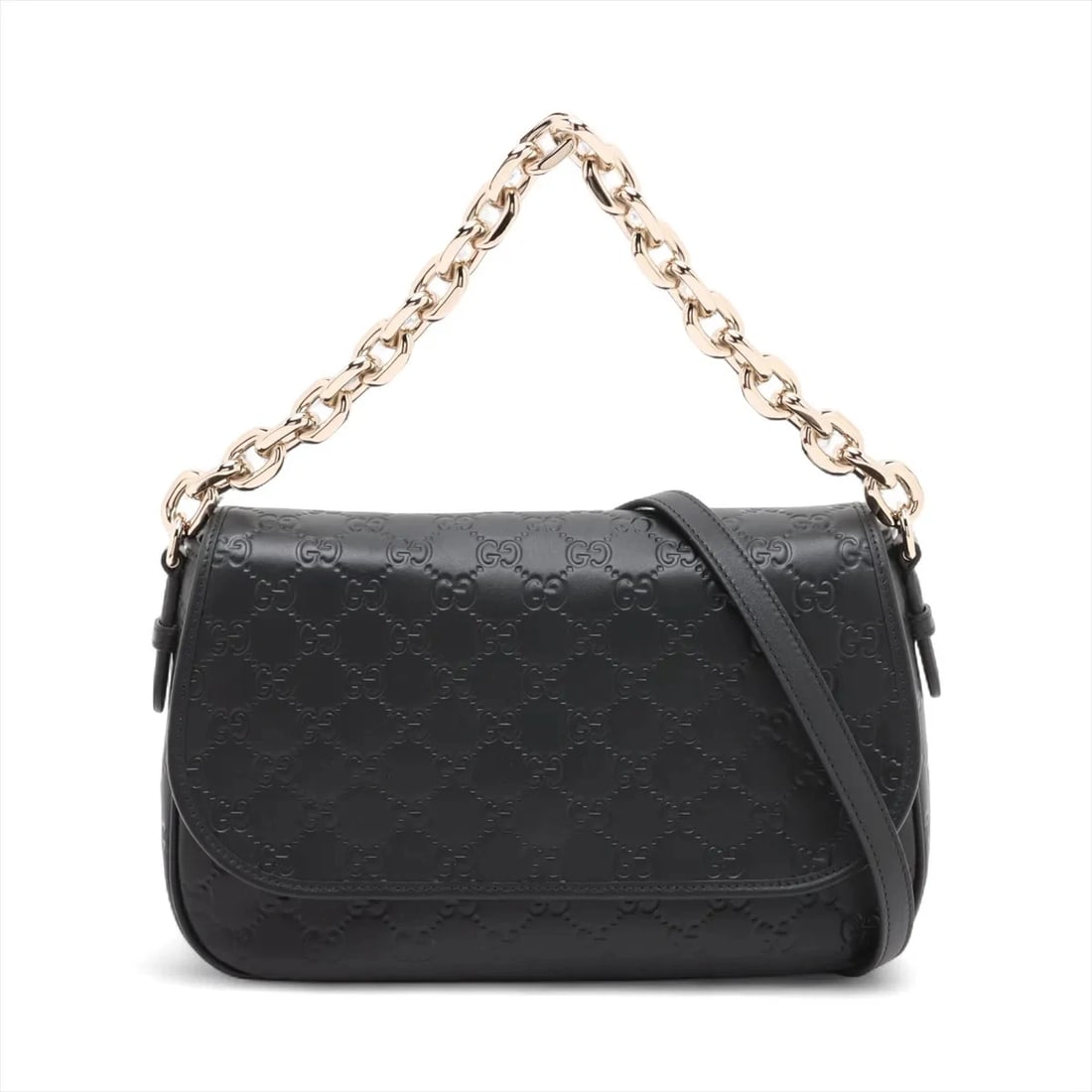 GUCCI GG EMBLEM LEATHER 2 WAY SHOULDER BAG BLACK, SHOULDER BAG: Gucci GG emblem Leather 2 Way Shoulder Bag Black, Shoulder bag Brand: Gucci Type: Shoulder bag Material: Leather Color: Black Size: Height:6.7inch Length:11.0inch Depth:3.5inch Handle height:5.3in
