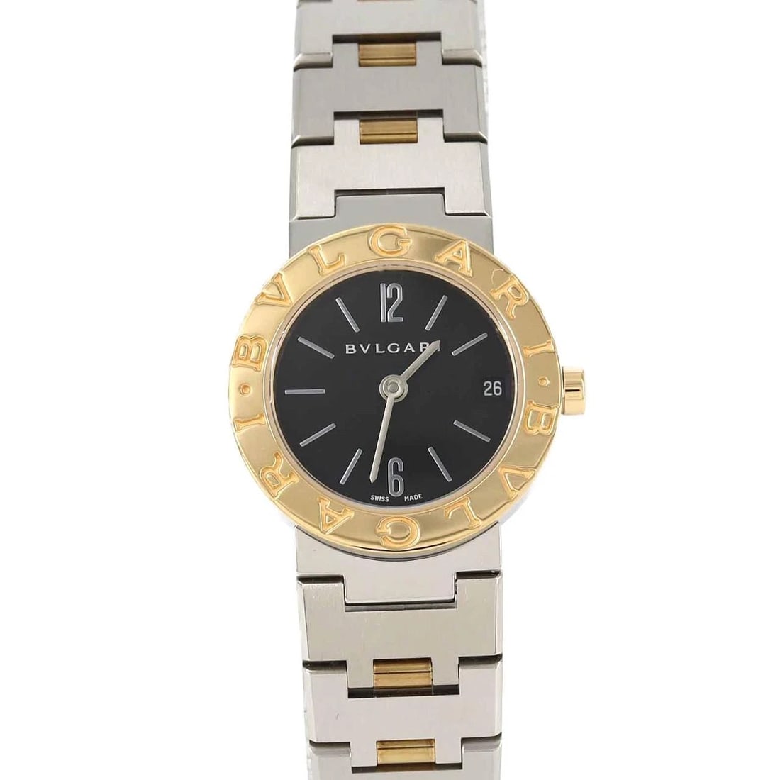 BVLGARI GOLD & STEEL SSXYG QUARTZ: BVLGARI Gold & Steel SSxYG Quartz Brand: BVLGARI Type: Wristwatch Material: Case: SST x Yellow Gold Bracelet: SST x Yellow Gold Color: Dial Colors: Black Size: Case diameter: 23mm Max Wrist size: