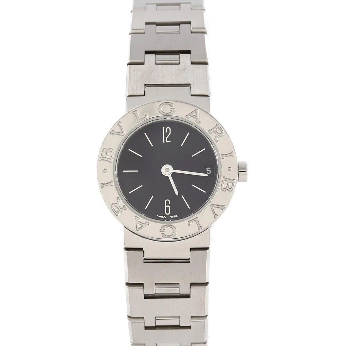 BVLGARI SS QUARTZ: BVLGARI SS Quartz Brand: BVLGARI Type: Wristwatch Material: Case: SST Bracelet: SST Color: Dial Colors: Black Size: Case diameter: 23mm Max Wrist size: 16cm Accessories: None Accessories N