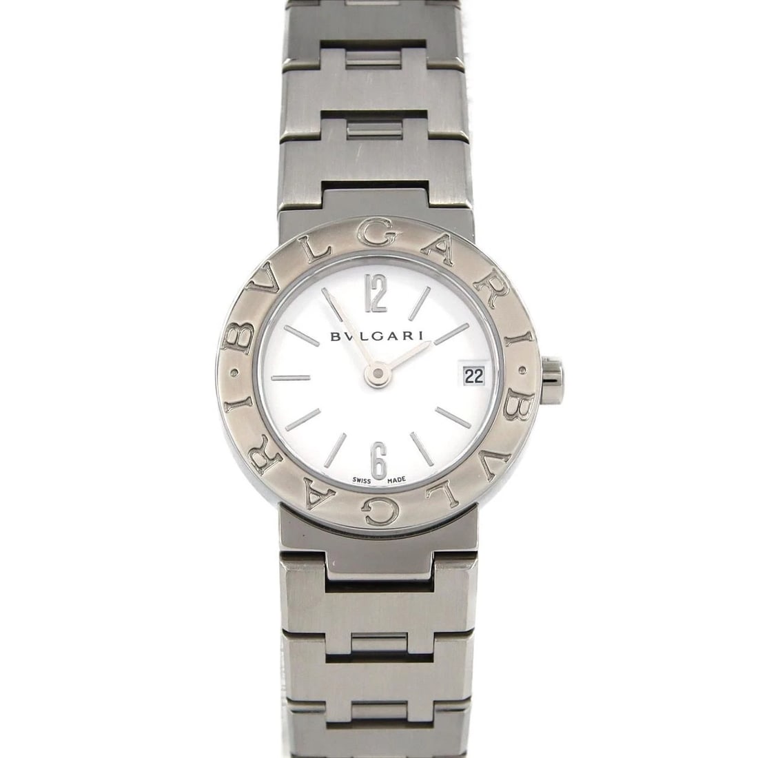 BVLGARI SS QUARTZ: BVLGARI SS Quartz Brand: BVLGARI Type: Wristwatch Material: Case: SST Bracelet: SST Color: Dial Colors: White Size: Case diameter: 23mm Max Wrist size: 15.5cm Accessories: None Accessories