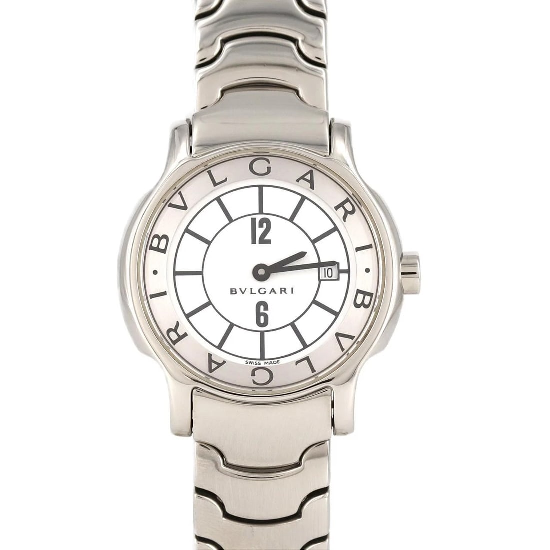 BVLGARI SOLOTEMPO SS QUARTZ: BVLGARI Solotempo SS Quartz Brand: BVLGARI Type: Wristwatch Material: Case: SST Bracelet: SST Color: Dial Colors: White Size: Case diameter: 29mm Max Wrist size: 15.5cm Accessories: None A