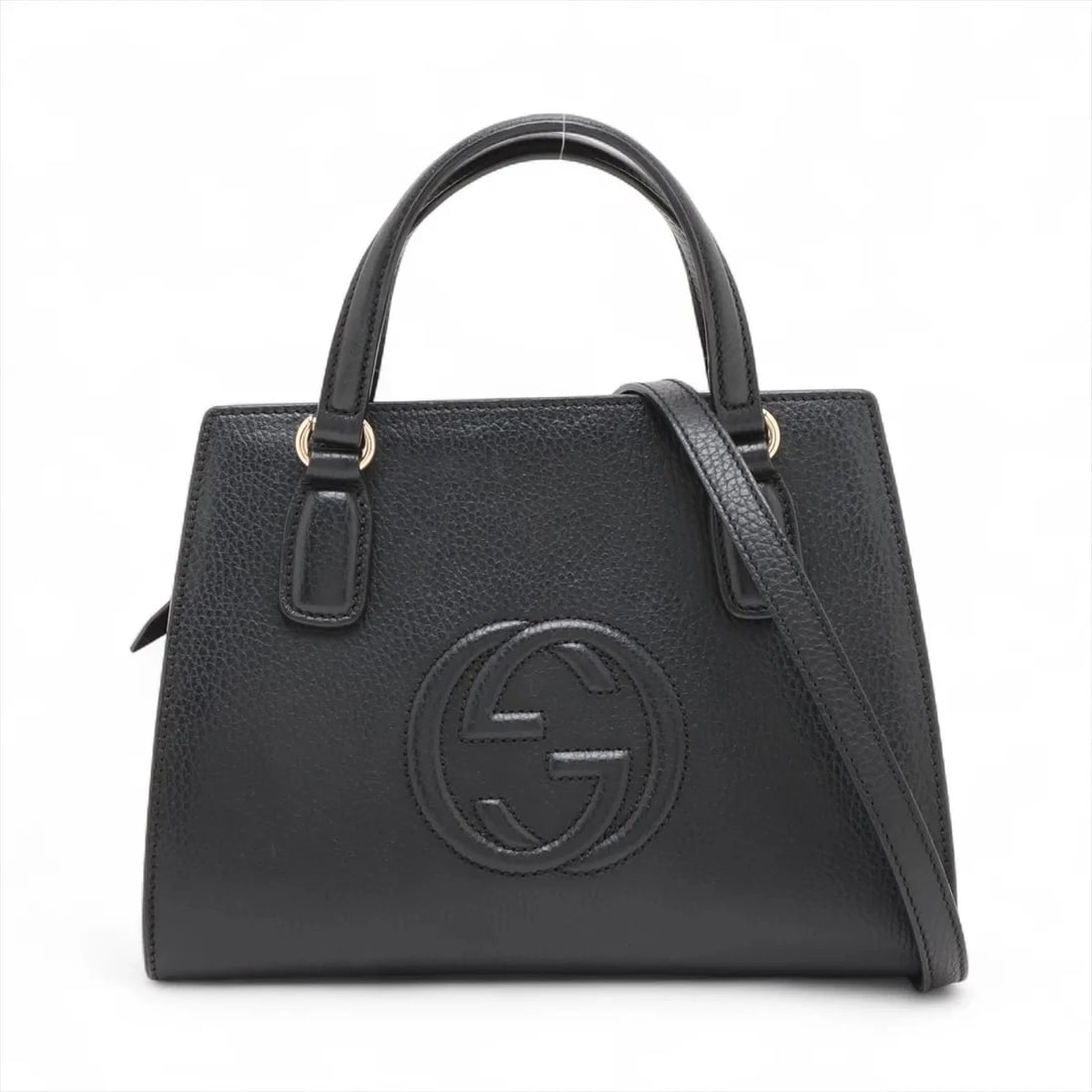 GUCCI SOHO LEATHER HAND BAG BLACK, HAND BAG: Gucci Soho Leather Hand bag Black, Hand bag Brand: Gucci Type: Hand bag Material: Leather Color: Black Size: Height:7.3inch Length:10.0inch Depth:5.1inch Handle height:3.5inch Shoulder height:21.7