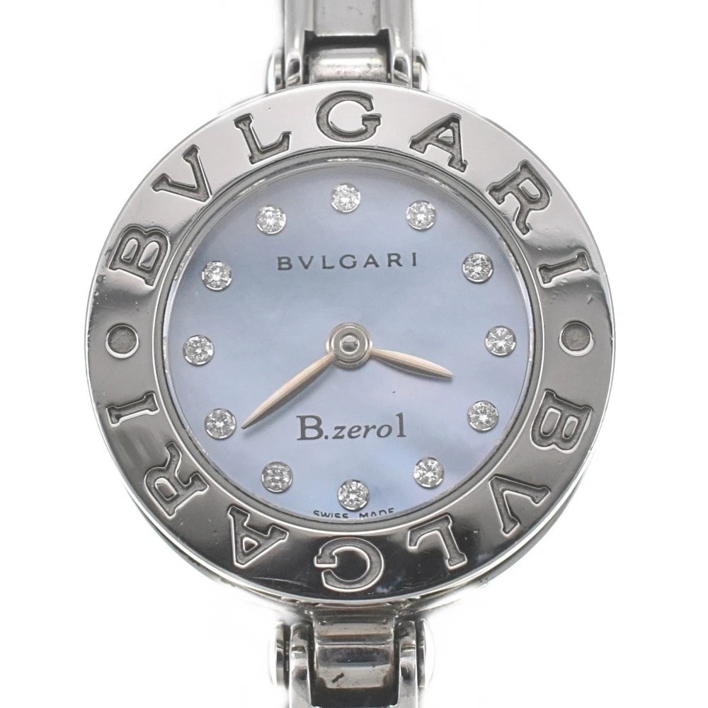 BVLGARI B.ZERO1 DIAMOND BLUE SHELL DIAL QUARTZ WATCH: BVLGARI B.zero1 diamond Blue shell Dial Quartz Watch Brand: BVLGARI Type: Wristwatch Material: Band Material Stainless Steel, Case Material Stainless Steel Color: Dial Color Blue shell, Case Color