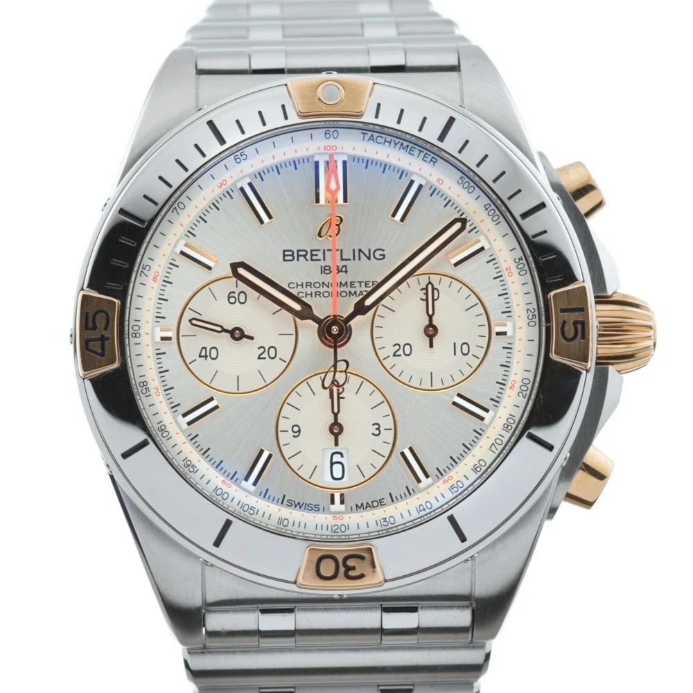 BREITLING CHRONOMAT: BREITLING Chronomat Brand: BREITLING Type: Wristwatch Material: Band Material Stainless Steel, Case Material Stainless Steel Color: Dial Color Silver, Case Color Silver, Band Color Silver Size: Ca