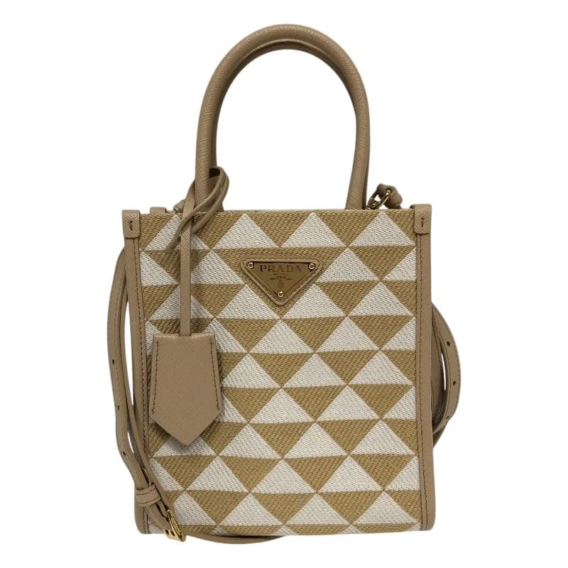 PRADA SYMBOL EMBROIDERY FABRIC MINI BAG: PRADA Symbol Embroidery Fabric Mini Bag Brand: PRADA Type: Handbag Material: Fabric Color: beige Size: W: 17cm / H: 19cm / D: 7cm / Shoulder: 107-127cm Accessories: None Accessories Notice