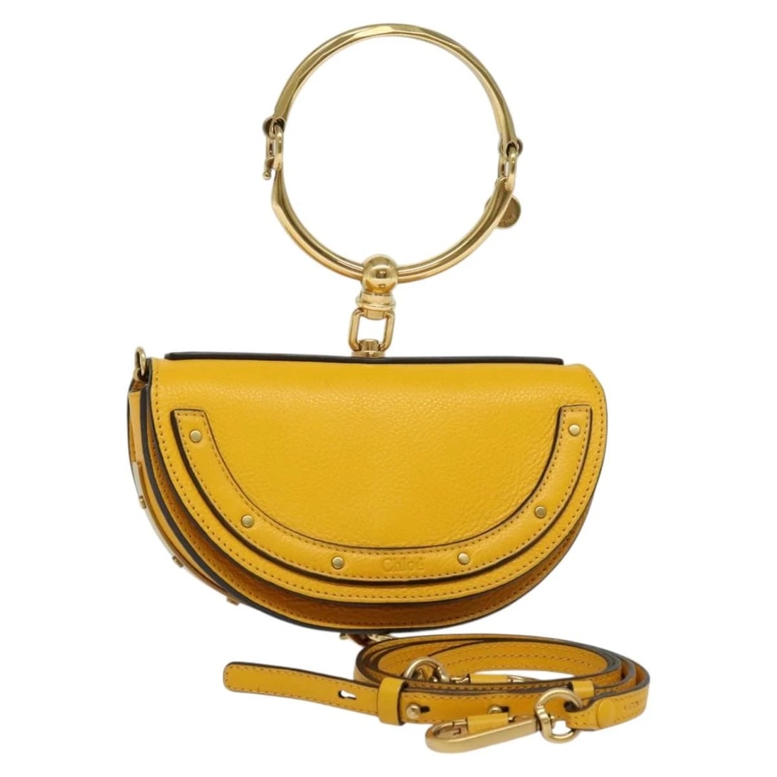 CHLOE NILE MINAUDIÈRE HAND BAG: Chloe Nile Minaudière Hand Bag Brand: Chloe Type: Hand Bag Material: Leather Color: Yellow / Gold Size: W7.9 x H4.7 x D2.4inch(Approx) Shoulder Drop:22.0inch(Approx) Handle Drop:3.9inch(Approx)