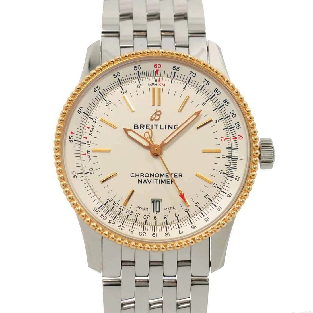 BREITLING NAVITIMER AUTOMATIC DATE SILVER DIAL WATCH: BREITLING Navitimer Automatic Date Silver Dial Watch Brand: BREITLING Type: Wristwatch Material: Stainless steel,750 Pink Gold Size: CaseSize Length 44mm(included lag) CaseSize Depth 10mm, CaseSize