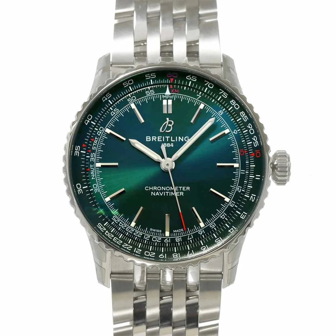 BREITLING NAVITIMER AUTOMATIC GREEN DIAL: BREITLING Navitimer Automatic Green Dial Brand: BREITLING Type: Wristwatch Material: Stainless steel Size: CaseSize Length 47mm(included lag) CaseSize Depth 12mm, CaseSize Width 41mm(not included c