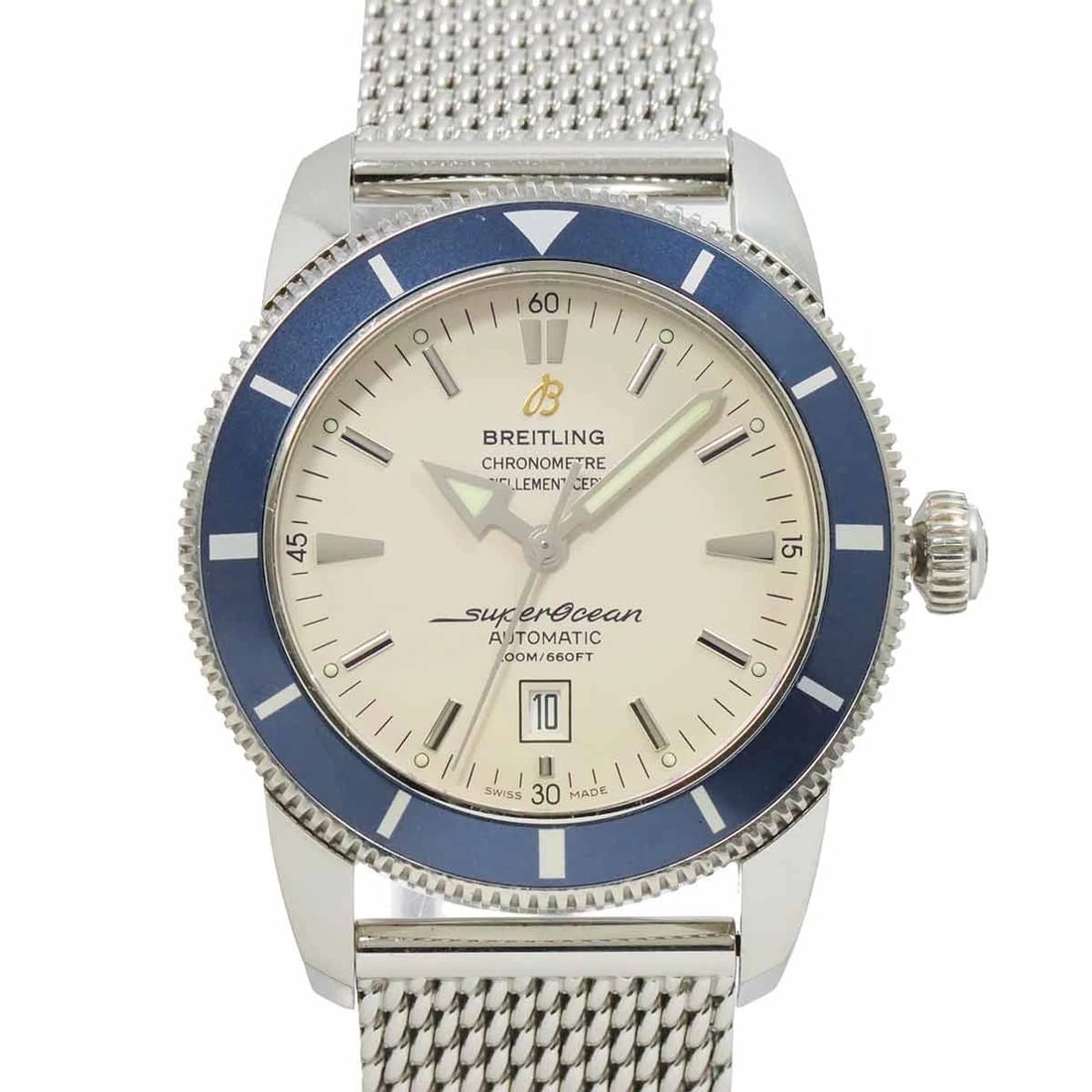 BREITLING SUPEROCEAN HERITAGE DATE CREAM DIAL: BREITLING SuperOcean Heritage Date Cream Dial Brand: BREITLING Type: Wristwatch Material: Stainless steel Size: CaseSize Length 56mm(included lag) CaseSize Depth 14mm, CaseSize Width 46mm(not inclu
