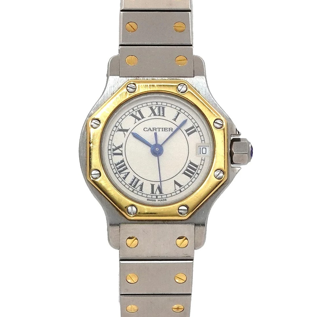 CARTIER SANTOS OCTAGON YG QUARTZ CREAM DIAL (1 of 3)
