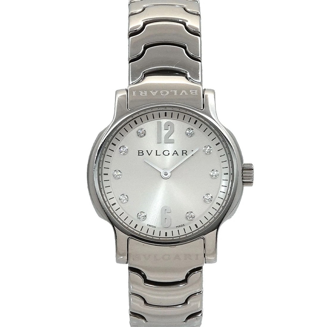 BVLGARI SOLO TEMPO DIAMOND QUARTZ SILVER DIAL: BVLGARI Solo tempo Diamond Quartz Silver Dial Brand: BVLGARI Type: Wristwatch Material: Stainless steel Size: CaseSize Length 32.5mm(included lag) CaseSize Depth 6.5mm, CaseSize Width 29mm(not incl