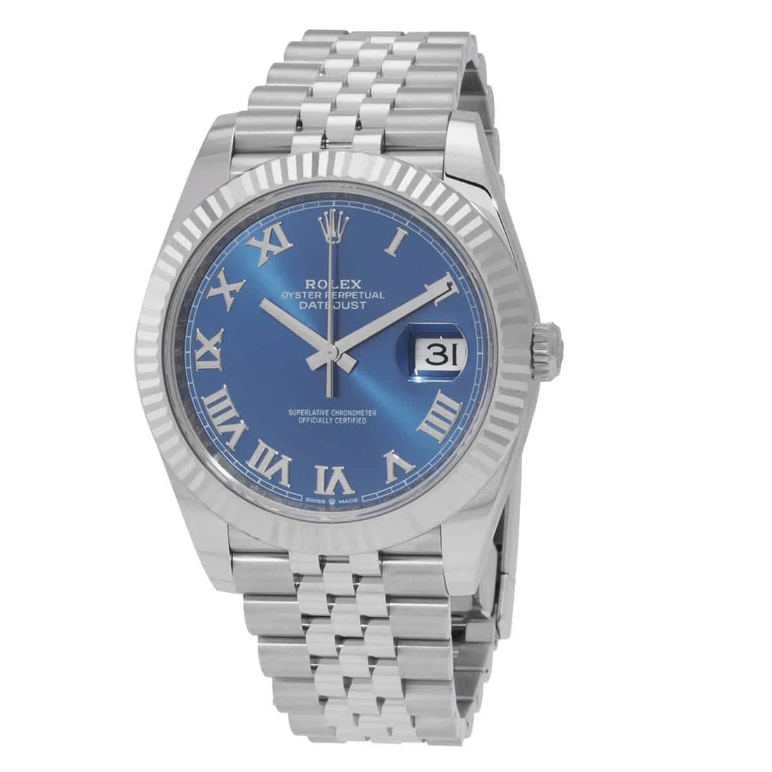 ROLEX OYSTER PERPETUAL DATEJUST AUTOMATIC BLUE DIAL WATCH (1 of 4)