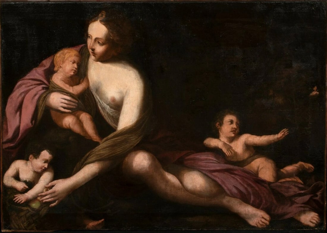 AN ALLEGORY OF MOTHERHOOD & CHARITY OIL PAINTING (1 of 10)
