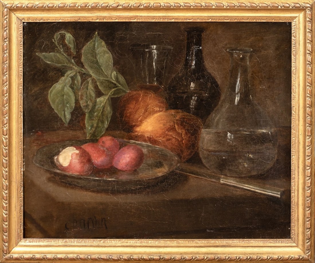 STILL LIFE OF VEGETABLES, WATER AND WINE UPON A TABLE OIL PAINTING (1 of 10)