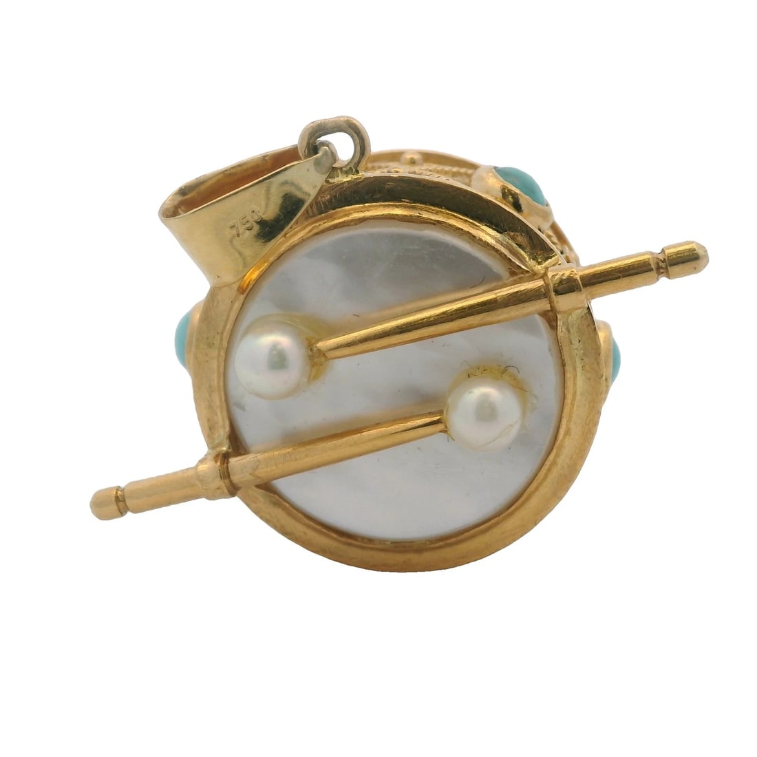 SIDRA JEWELS DRUM PENDANT: Sidra Jewels Drum Pendant Brand: Sidra Type: Pendant Material: 18kt Yellow Gold, Main Stone Creation Natural Color: Yellow Size: Length x Width of Pendant - 1x1.3" Accessories: None Access