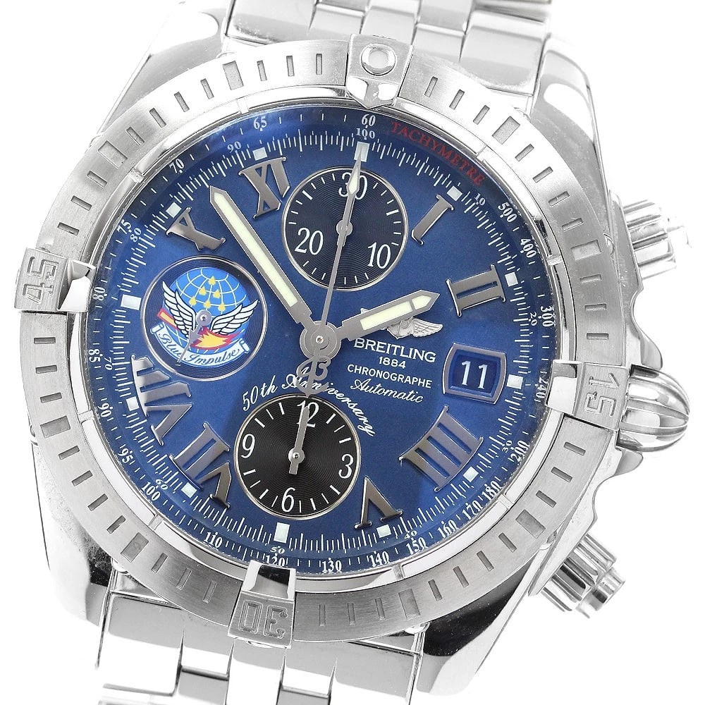 BREITLING CHRONOMAT EVOLUTION BLUE IMPULSE 500 LIMITED WATCH: BREITLING Chronomat Evolution Blue Impulse 500 limited Brand: BREITLING Type: Wristwatch Material: Band Material Stainless Steel, Case Material Stainless Steel Color: Band Color Silver, Case Color
