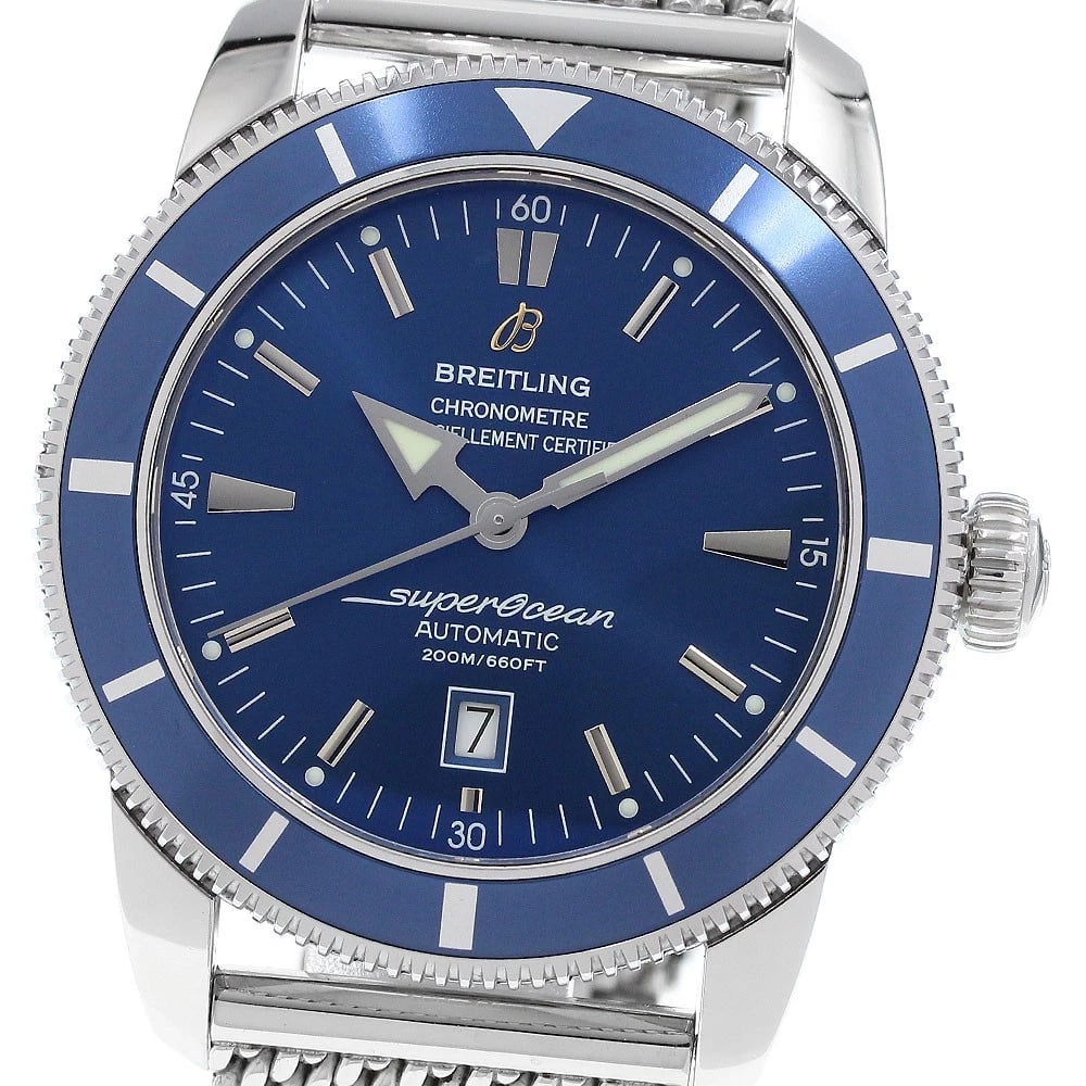 BREITLING SUPEROCEAN HERITAGE46 NAVY DIAL AUTOMATIC WATCH: BREITLING Superocean Heritage46 Navy Dial Automatic Watch Brand: BREITLING Type: Wristwatch Material: Band Material Stainless Steel, Case Material Stainless Steel Color: Band Color Silver, Case Col