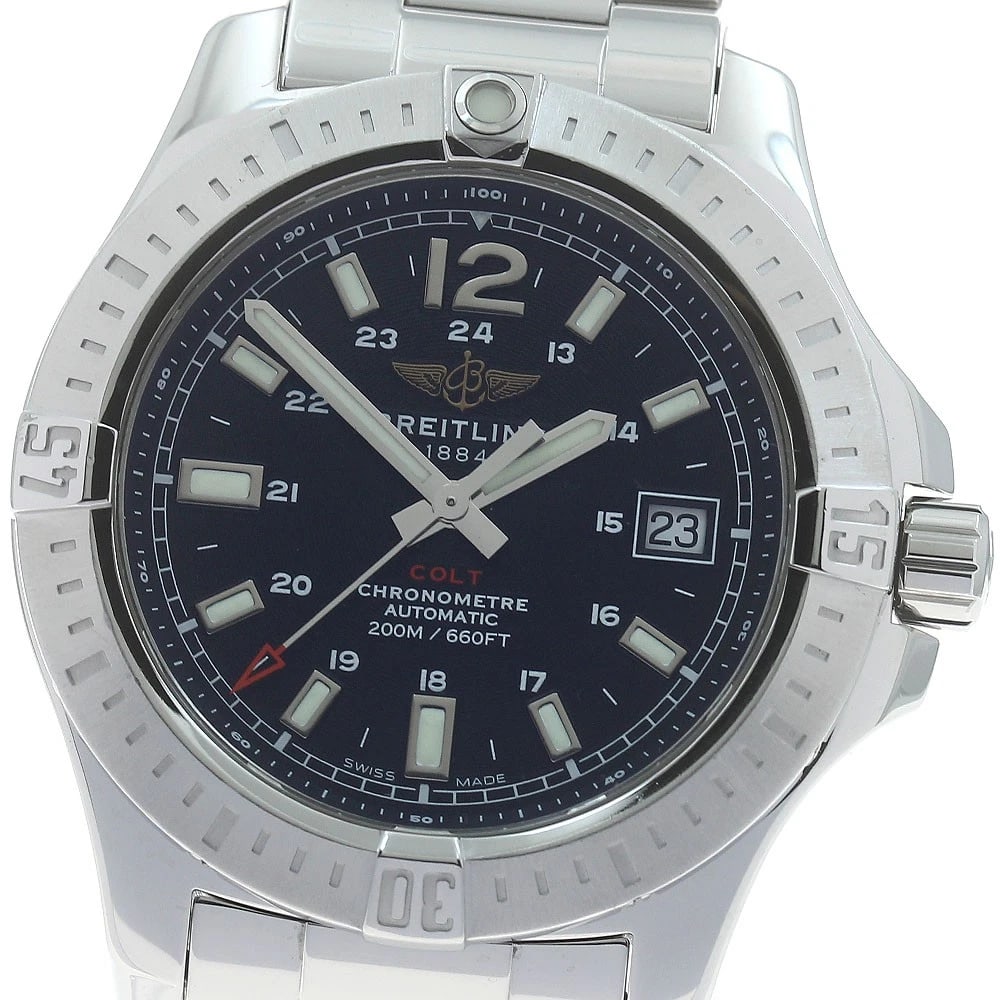 BREITLING COLT DATE CHRONOMETER BLACK DIAL AUTOMATIC WATCH: BREITLING Colt Date chronometer black Dial Automatic Watch Brand: BREITLING Type: Wristwatch Material: Band Material Stainless Steel, Case Material Stainless Steel Color: Band Color Silver, Case Co