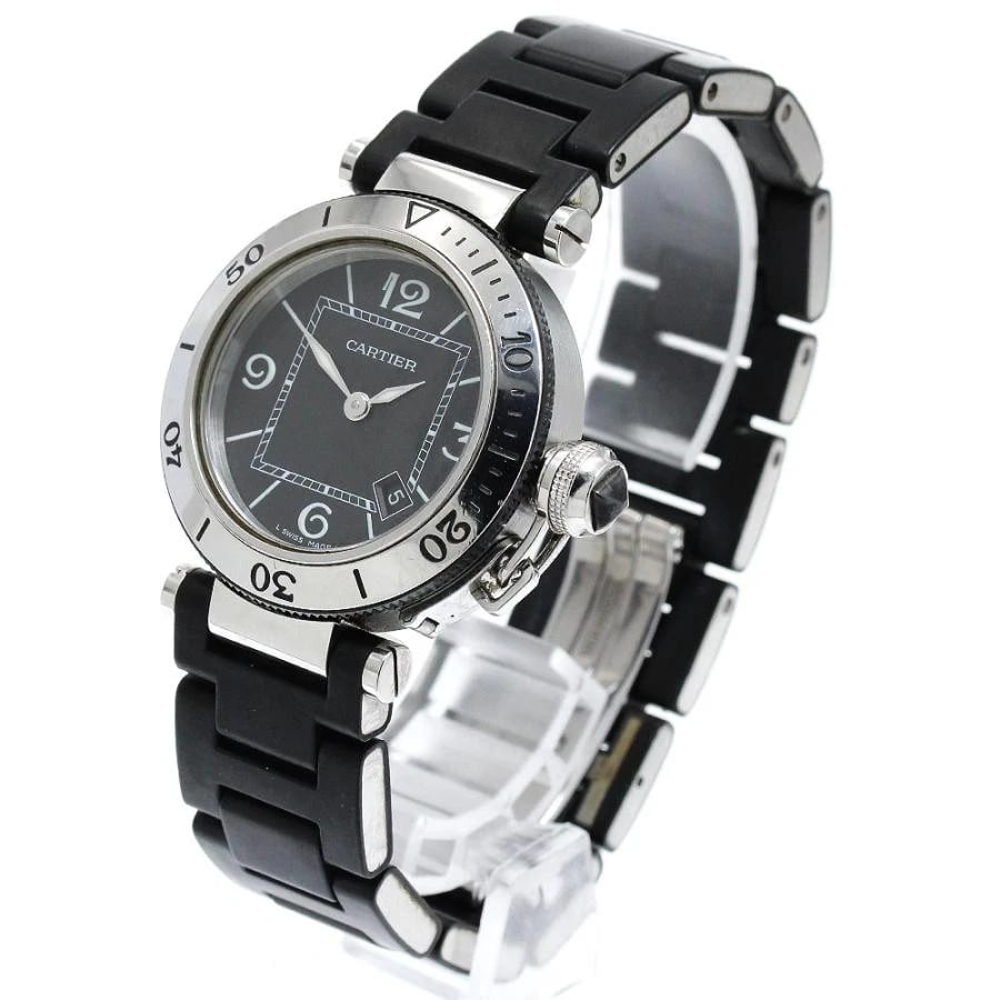 CARTIER PASHA SEATIMER SS BLACK DIAL RUBBER STRAP DATE WATCH: CARTIER PASHA SEATIMER SS Black Dial Rubber Strap Date Brand: CARTIER Type: Wristwatch Material: SS x Rubber/SS Color: Dial Color: Black Size: Case Size 33mm Max Wrist Size 17cm Accessories: None