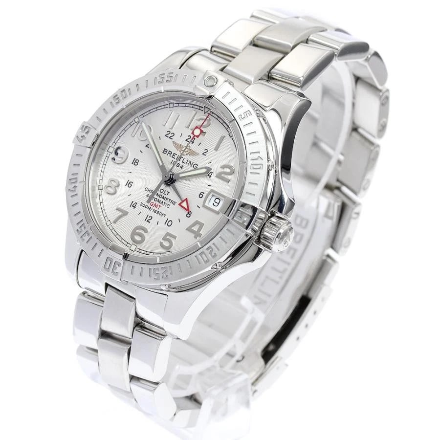 BREITLING COLT SS AUTOMATIC GMT DATE SILVER DIAL WATCH: BREITLING COLT SS Automatic GMT Date Silver Dial Brand: BREITLING Type: Wristwatch Material: SS × SS Color: Dial Color: Silver Size: Case Size 40mm Max Wrist Size 18cm Lug Width 20mm Accessories