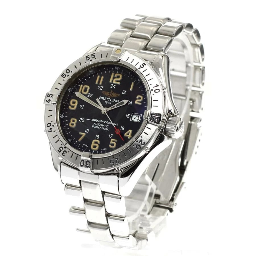 BREITLING SUPER OCEAN SS BLACK DIAL AUTOMATIC DATE WATCH: BREITLING SUPER OCEAN SS Black Dial Automatic Date Brand: BREITLING Type: Wristwatch Material: SS × SS Color: Dial Color: Black Size: Case Size 41mm Max Wrist Size 17.5cm Lug Width 20mm Accessor