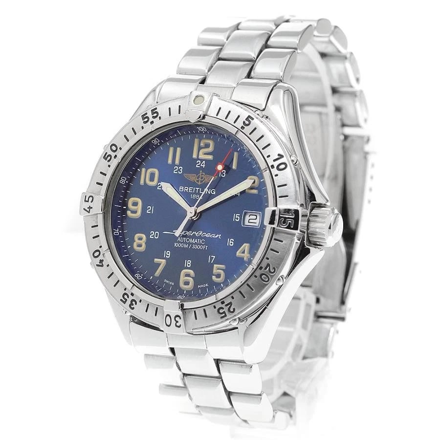 BREITLING SUPER OCEAN SS BLUE DIAL AUTOMATIC DATE WATCH: BREITLING SUPER OCEAN SS Blue Dial Automatic Date Brand: BREITLING Type: Wristwatch Material: SS × SS Color: Dial Color: Blue Size: Case Size 41mm Max Wrist Size 16.5cm Lug Width 20mm Accessorie