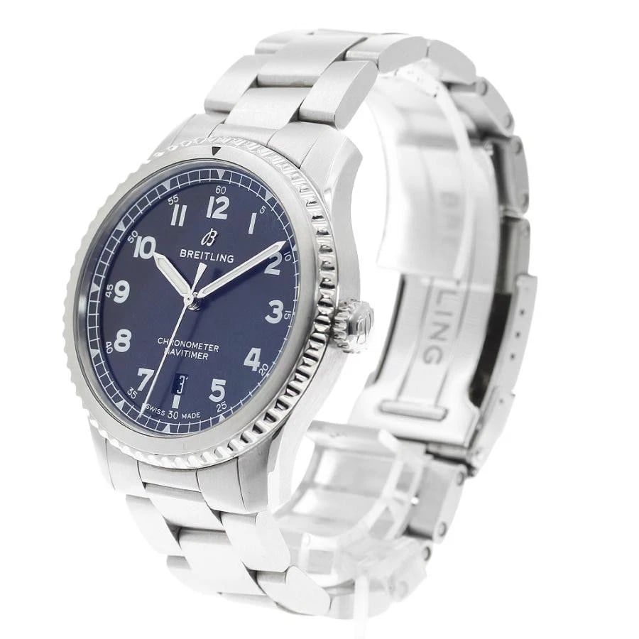 BREITLING NAVITIMER SS BLACK DIAL AUTOMATIC DATE WATCH: BREITLING NAVITIMER SS Black Dial Automatic Date Watch Brand: BREITLING Type: Wristwatch Material: SS × SS Color: Dial Color: Black Size: Case Size 41mm Max Wrist Size 18 + 2.3cm Lug Width 21mm