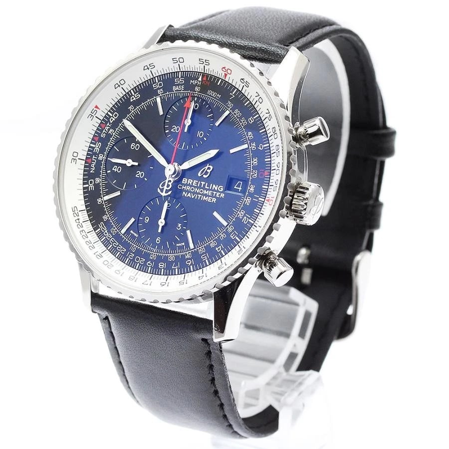 BREITLING NAVITIMER SS BLACK DIAL AUTOMATIC CHRONOGRAPH DATE WATCH: BREITLING NAVITIMER SS Black Dial Automatic Chronograph Date Brand: BREITLING Type: Wristwatch Material: Stainless steel x leather Color: Dial Color: Black Size: Case Size 41mm Max Wrist Size 19.5