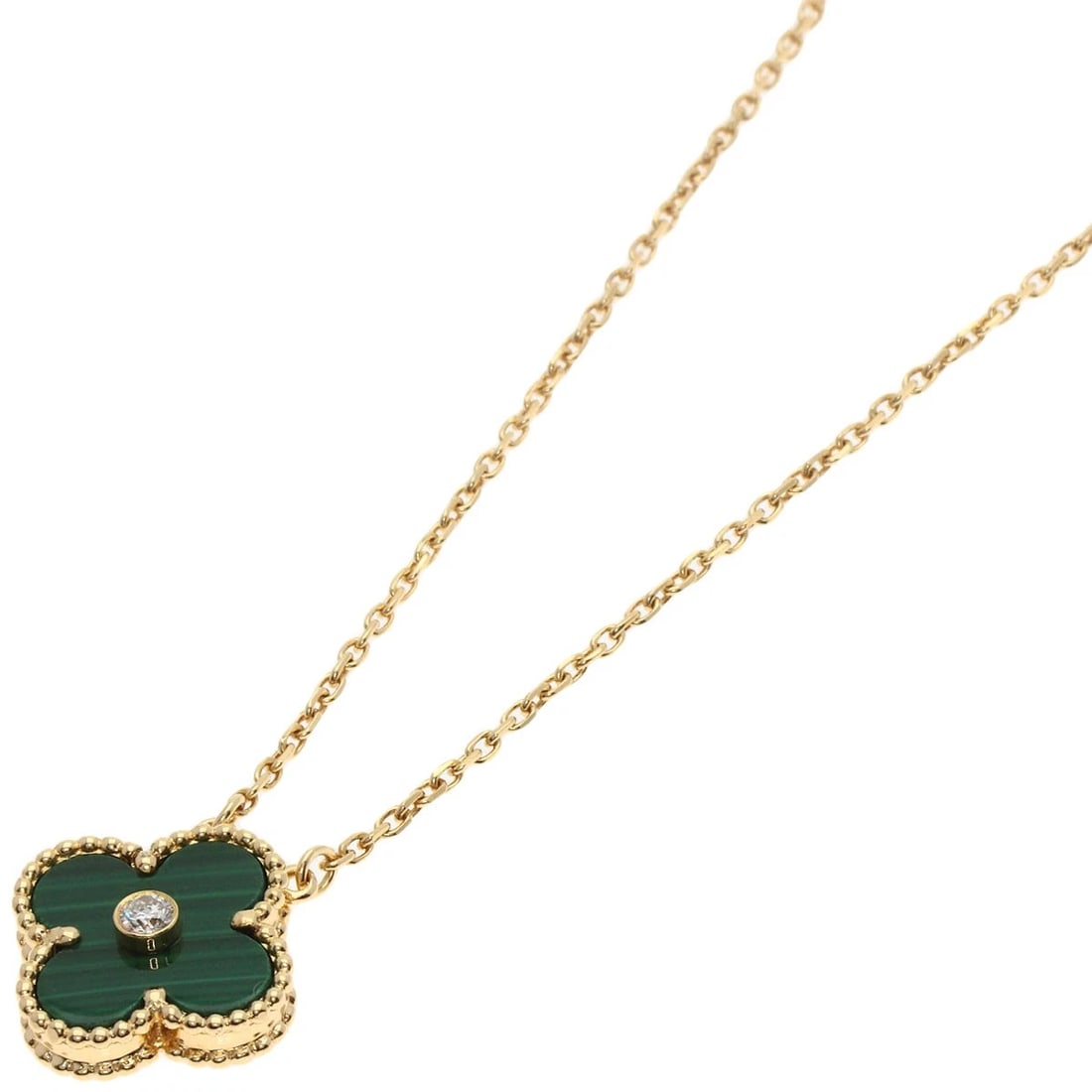 VAN CLEEF & ARPELS ALHAMBRA MALACHITE DIAMOND NECKLACE: Van Cleef & Arpels Alhambra Malachite Diamond Necklace Brand: Van Cleef & Arpels Type: Necklace Material: K18 Yellow Gold, Main Stone Creation Natural Color: Gold Size: Chain Length:18.7inch/47.5c
