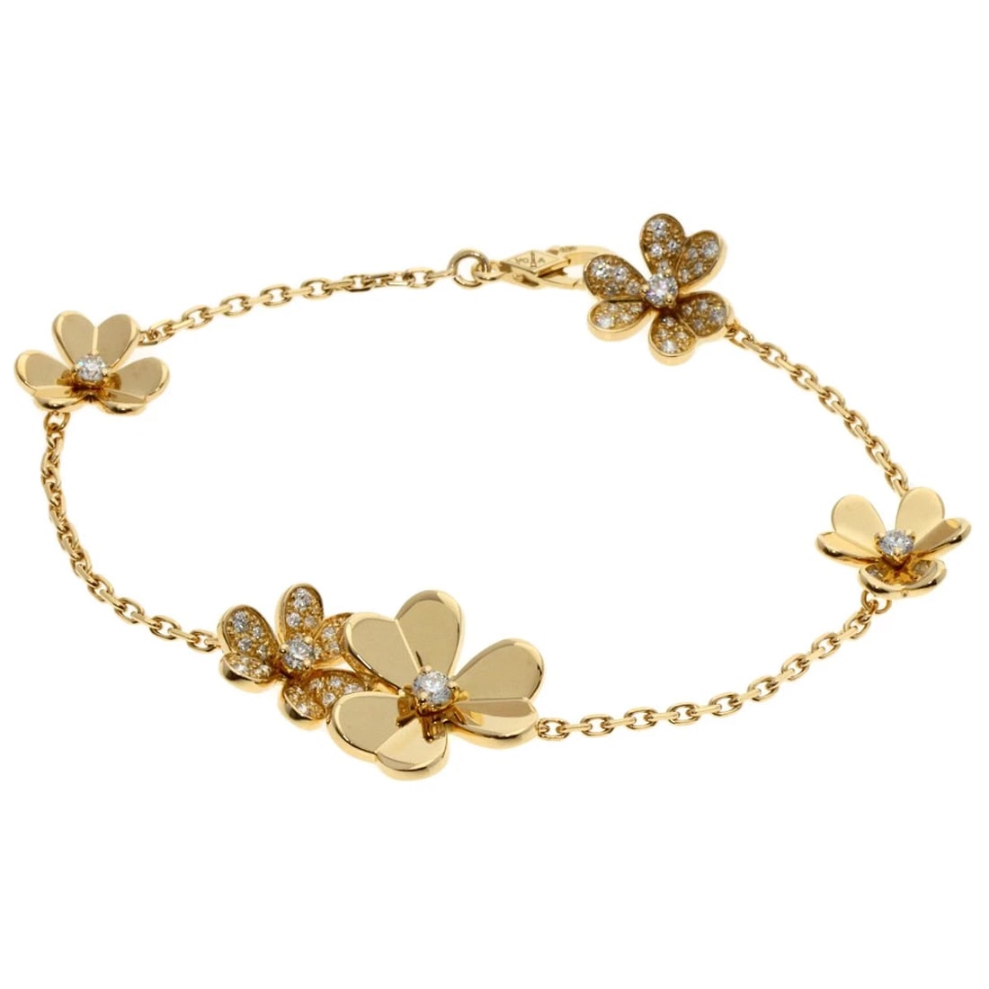VAN CLEEF & ARPELS FRIVOLE 5 FLOWER DIAMOND BRACELET: Van Cleef & Arpels Frivole 5 Flower Diamond Bracelet Brand: Van Cleef & Arpels Type: Bracelet Material: K18 Yellow Gold, Main Stone Creation Natural Color: Gold Size: Chain Width:0.6inch/1.5mm Top