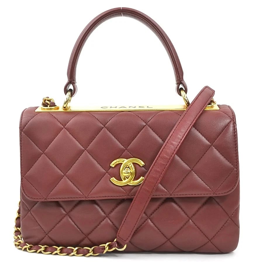 CHANEL MATELASSE HANDBAG SHOULDER BAG BURGUNDY/GOLD LEATHER/METAL: CHANEL Matelasse Handbag Shoulder Bag Burgundy/Gold Leather/Metal Brand: CHANEL Type: Handbag Material: Leather x Metal Color: Burgundy/Gold Size: Size [inch] W:9.8inx H:6.3inx D:2.8in Handle drop