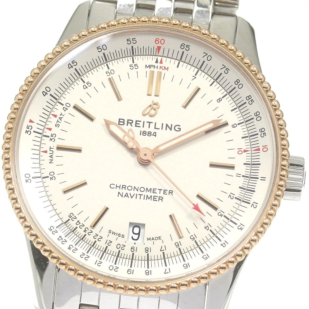 BREITLING NAVITIMER AUTOMATIC BEIGE DIAL AUTOMATIC WATCH: BREITLING Navitimer Automatic beige Dial Automatic Watch Brand: BREITLING Type: Wristwatch Material: Band Material Stainless Steel, Case Material Stainless Steel/K18PG Color: Band Color Silver, Cas