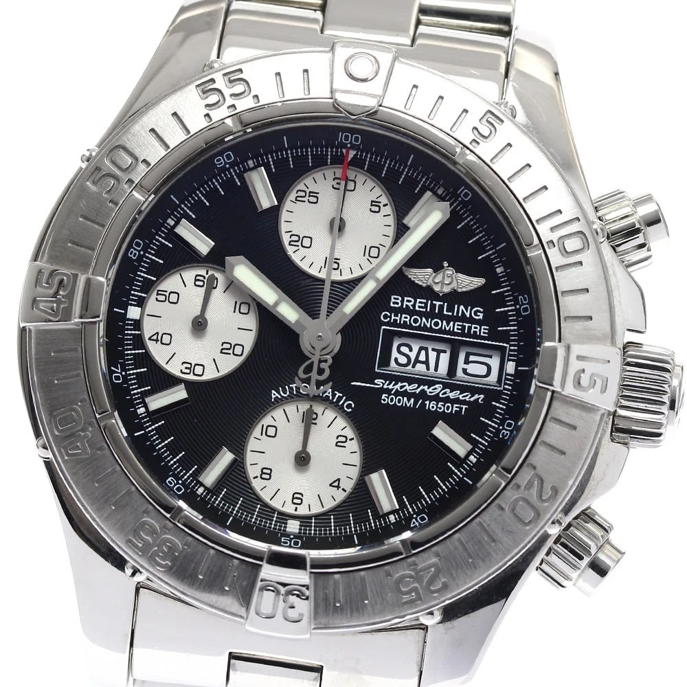 BREITLING SUPER OCEAN CHRONOGRAPH DAY DATE AUTOMATIC WATCH: BREITLING Super Ocean Chronograph day date Automatic Watch Brand: BREITLING Type: Wristwatch Material: Band Material Stainless Steel, Case Material Stainless Steel Color: Band Color Silver, Case Co
