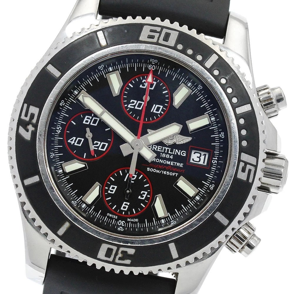 BREITLING SUPER OCEAN CHRONOGRAPH BLACK DIAL AUTOMATIC WATCH: BREITLING Super Ocean Chronograph Black Dial Automatic Watch Brand: BREITLING Type: Wristwatch Material: Band Material rubber, Case Material Stainless Steel Color: Band Color black, Case Color Silv