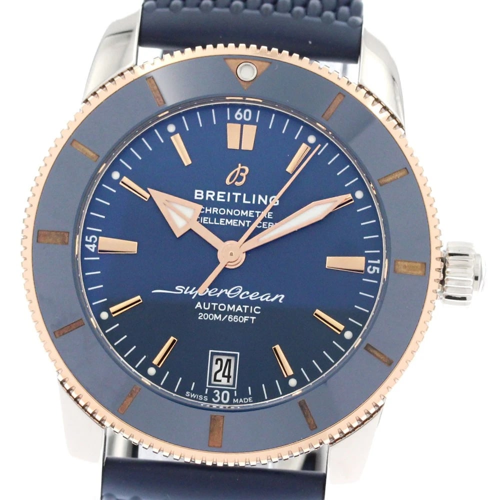 BREITLING SUPEROCEAN HERITAGE AUTOMATIC AUTOMATIC WATCH: BREITLING Superocean Heritage Automatic Automatic Brand: BREITLING Type: Wristwatch Material: Band Material rubber, Case Material Stainless Steel/PG Color: Band Color blue, Case Color Silver / Pink