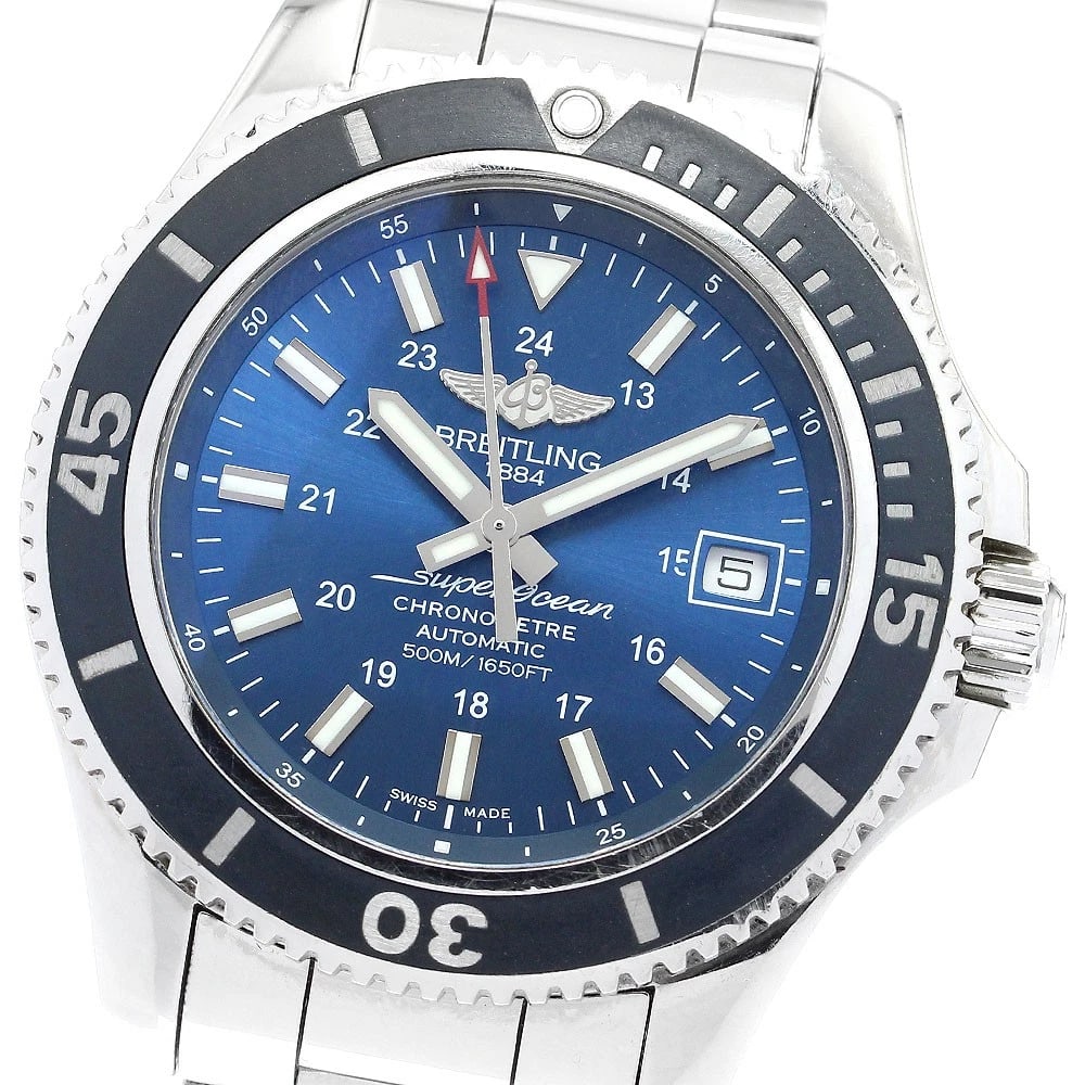 BREITLING SUPER OCEAN DATE BLUE DIAL AUTOMATIC WATCH: BREITLING Super Ocean Date blue Dial Automatic Watch Brand: BREITLING Type: Wristwatch Material: Band Material Stainless Steel, Case Material Stainless Steel Color: Band Color Silver, Case Color Si