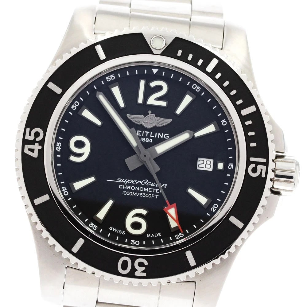 BREITLING SUPER OCEAN 44 DATE BLACK DIAL AUTOMATIC WATCH: BREITLING Super Ocean 44 Date Black Dial Automatic Watch Brand: BREITLING Type: Wristwatch Material: Band Material Stainless Steel, Case Material Stainless Steel Color: Band Color Silver, Case Colo