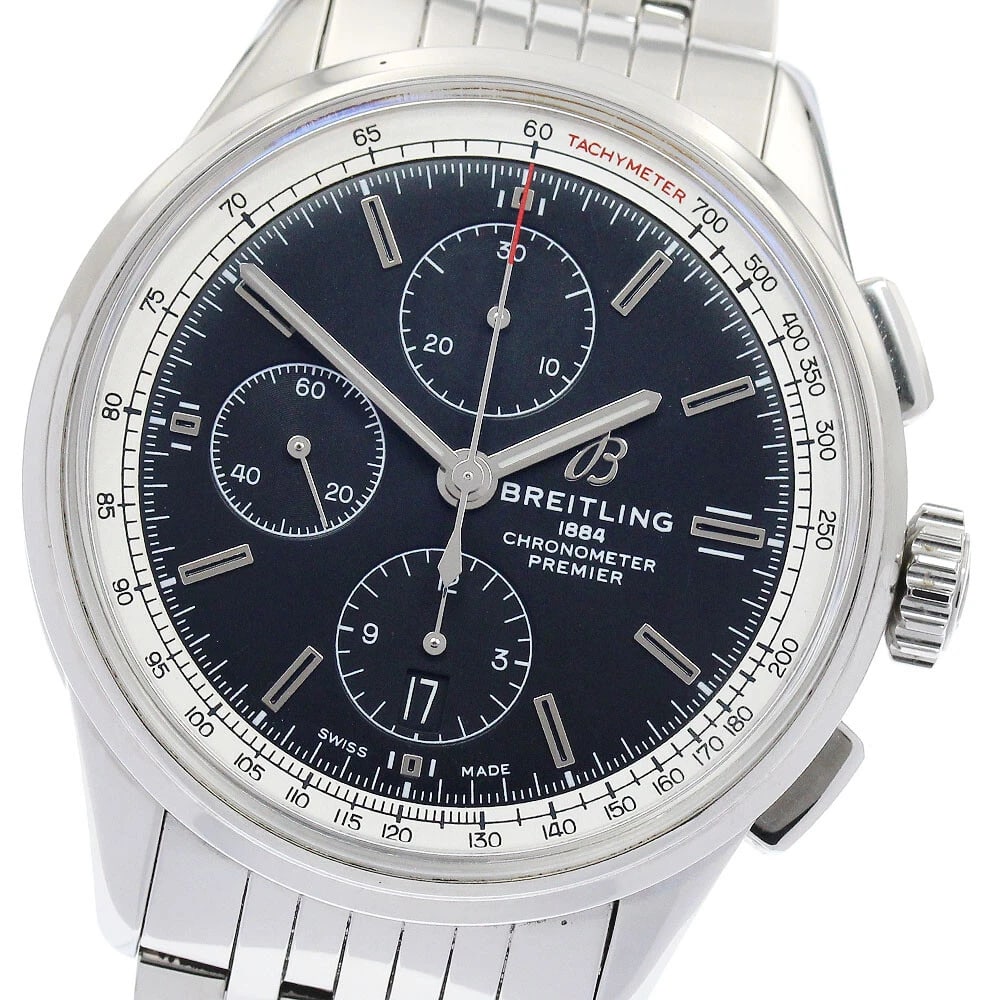 BREITLING PREMIER CHRONOGRAPH DATE BLACK DIAL AUTOMATIC WATCH: BREITLING Premier Chronograph Date black Dial Automatic Brand: BREITLING Type: Wristwatch Material: Band Material Stainless Steel, Case Material Stainless Steel Color: Band Color Silver, Case Color